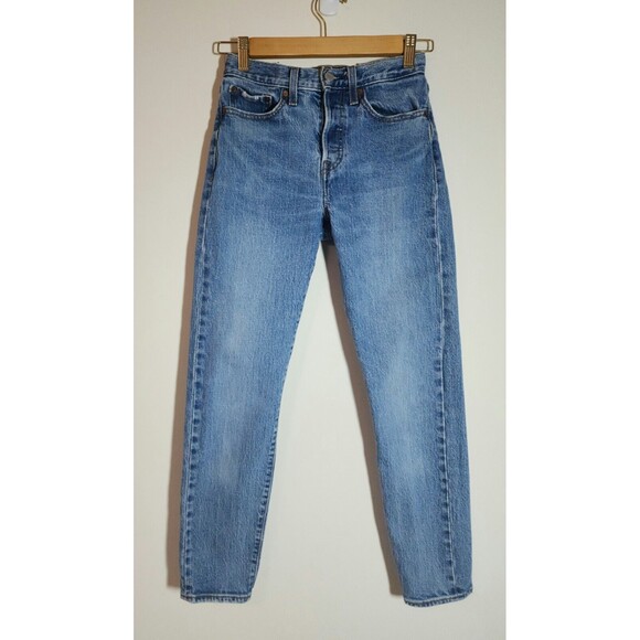 Levi's Denim - Levi's Womens Wedgie Jeans 24/27 Big E Button-Fly Blue Cotton-Spandex Distressed